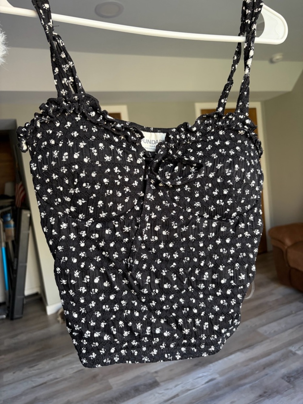 No Boundaries Black Floral Tie-Front Ruffled Cami